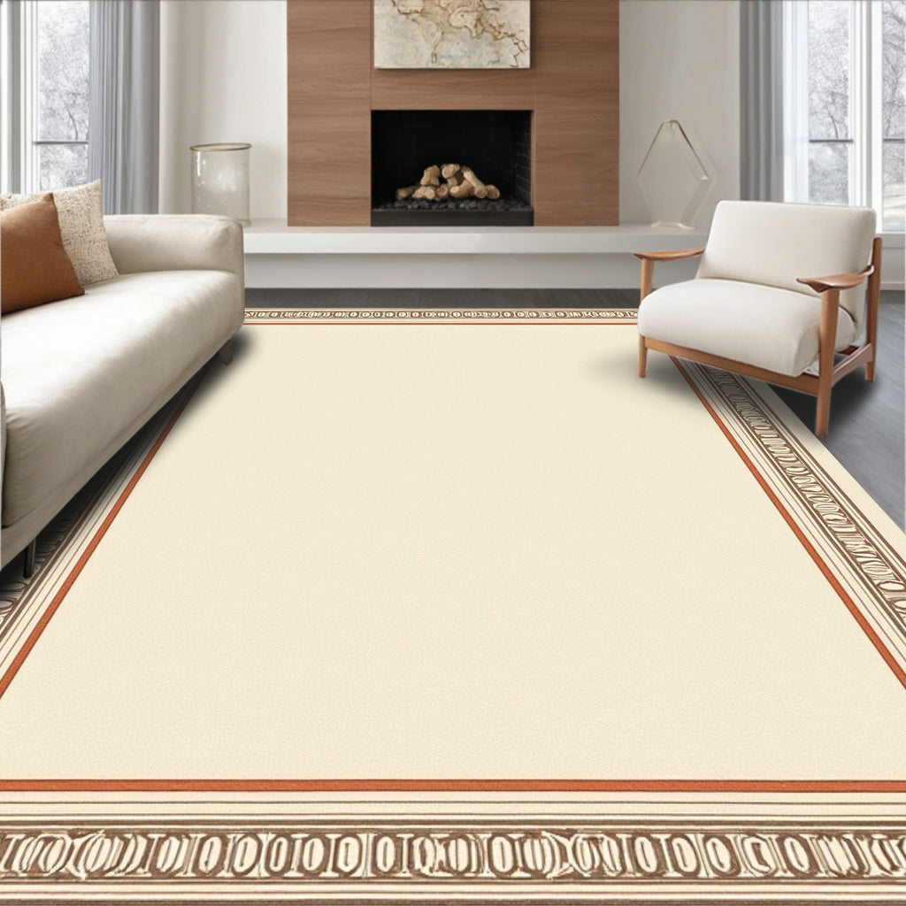 Terra Cotta Cream Geometric Border Rug