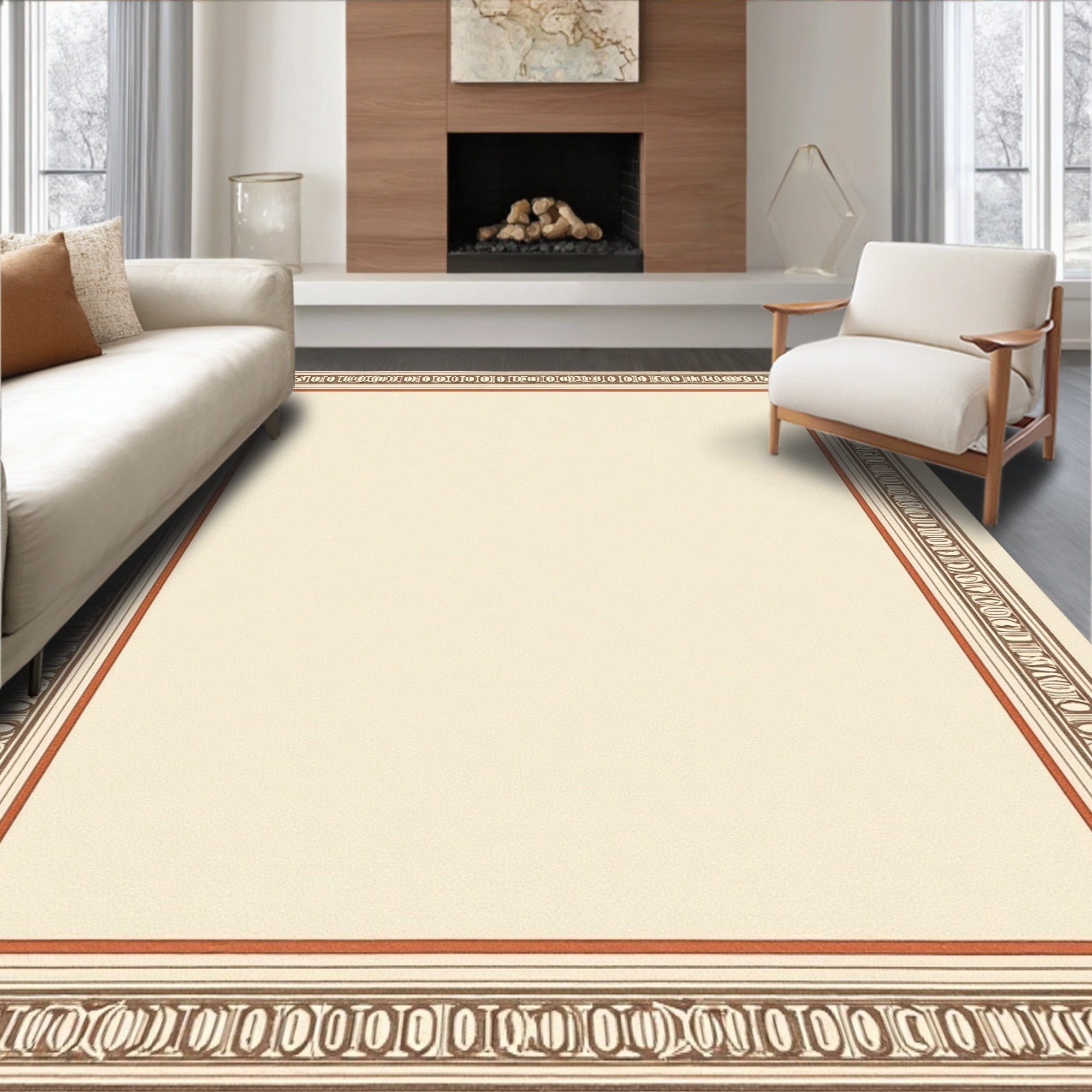 Terra Cotta Cream Geometric Border Rug