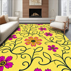Vibrant Yellow Fuchsia Floral Vine Rug