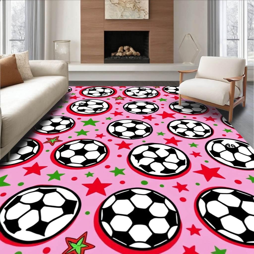 Pink Retro Soccer Star Celebration Rug