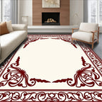 Deep Crimson Ornamental Floral Border Rug
