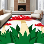 Whimsical Red Spotted Mushroom Garden Rug