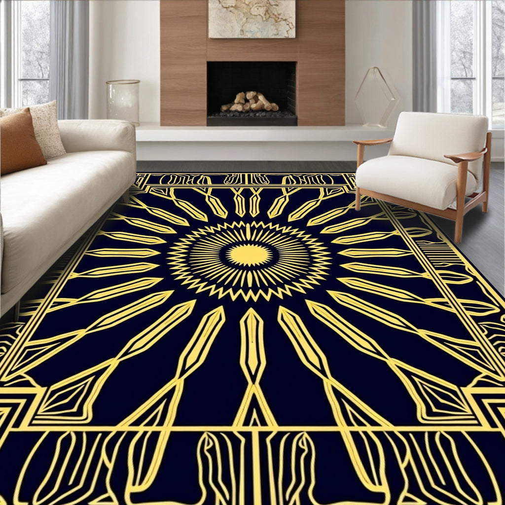 Golden Sunburst Art Deco Rug