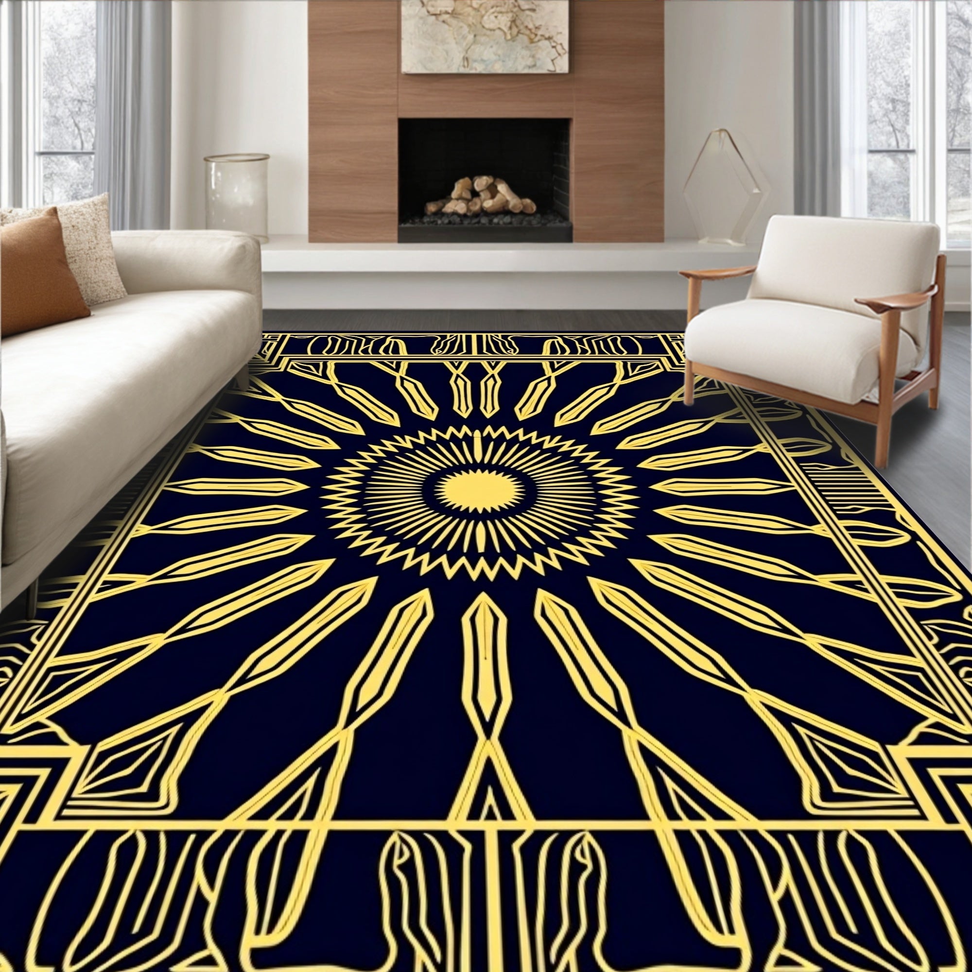 Golden Sunburst Art Deco Rug