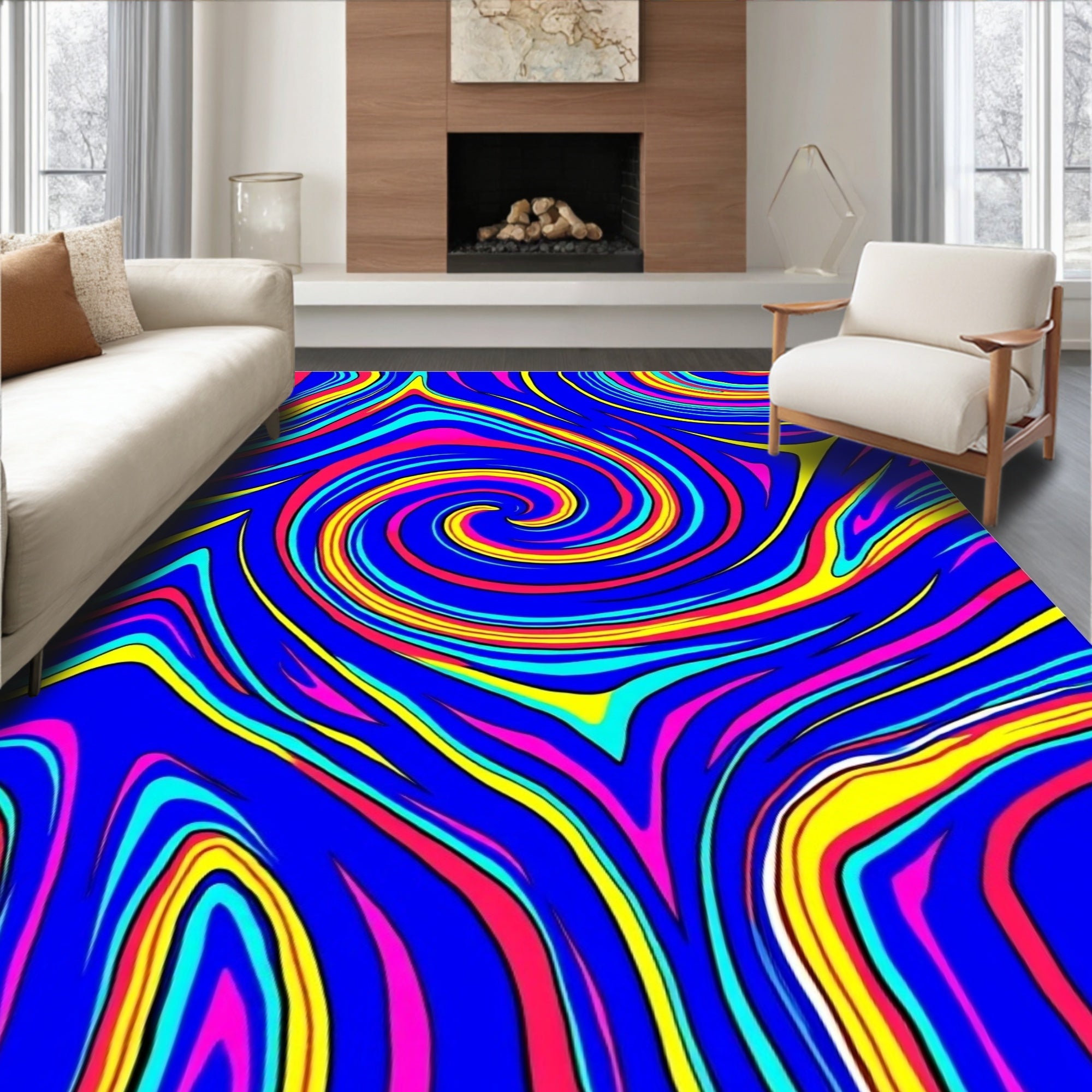 Vibrant Swirl Marbled Color Splash Rug