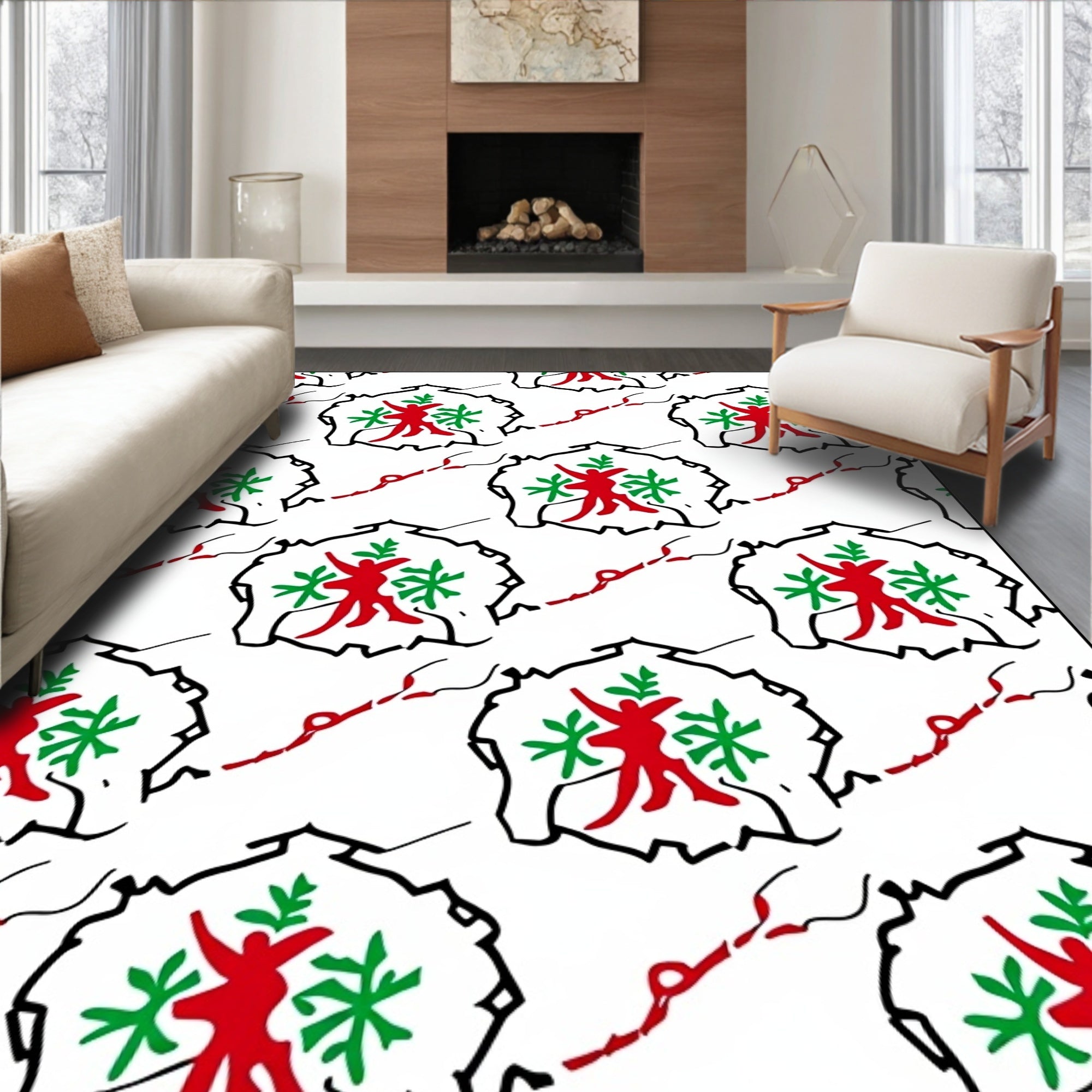 Red Green Humanoid Tribal Frame Rug