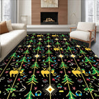 Golden Deer And Pine Forest Festive Rug