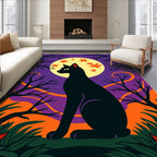 Black Cat Moon Orange Leaf Night Rug