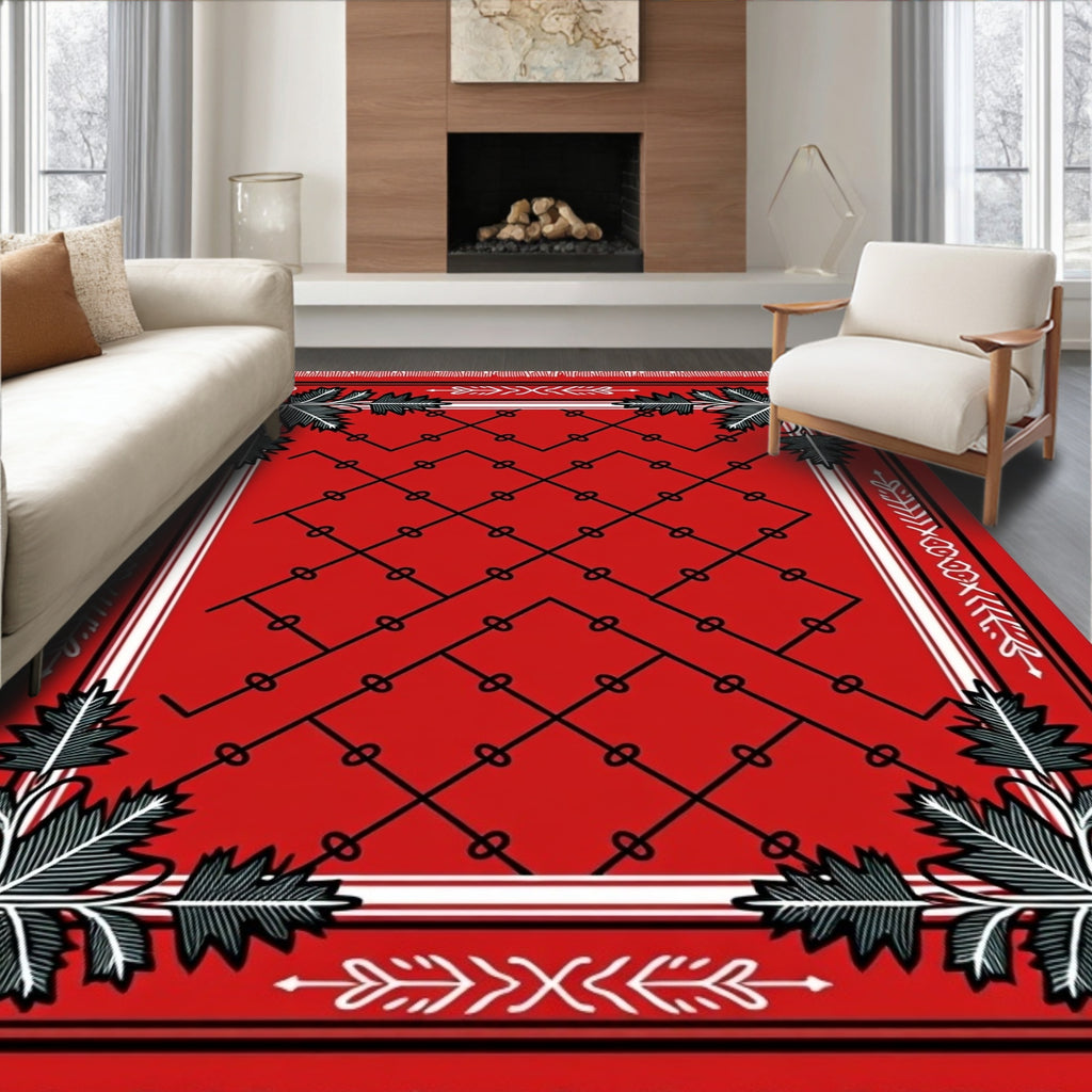 Scarlet Vine Leaf Lattice Rug