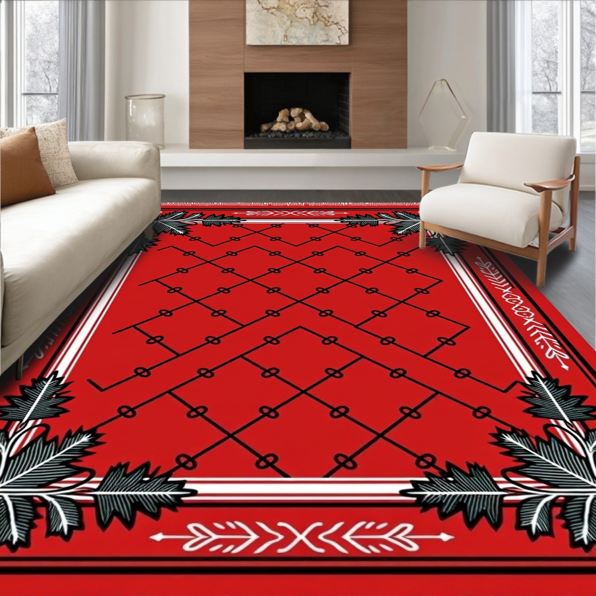 Scarlet Vine Leaf Lattice Rug