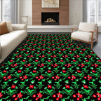 Bold Black Red Green Floral Arrangement Rug