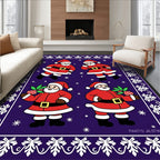 Festive Red Santa Claus Snowflakes Border Rug