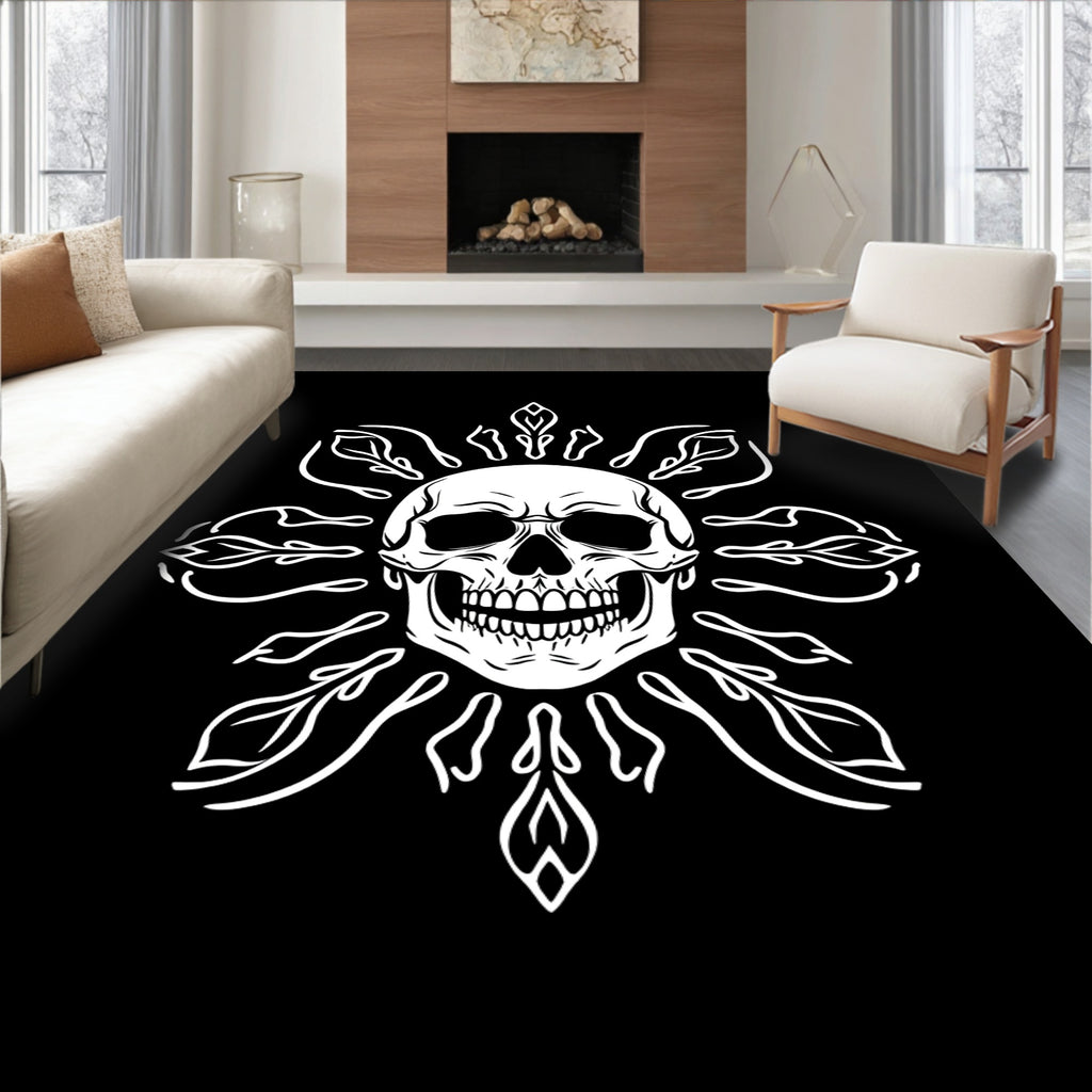 White Skull Sun Mandala Rug