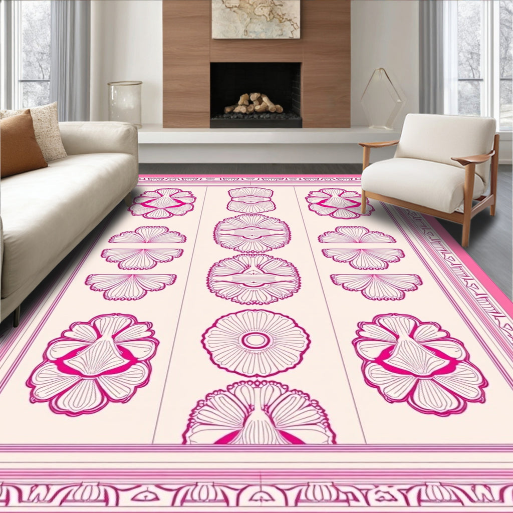 Crimson Floral Medallion Stripe Rug
