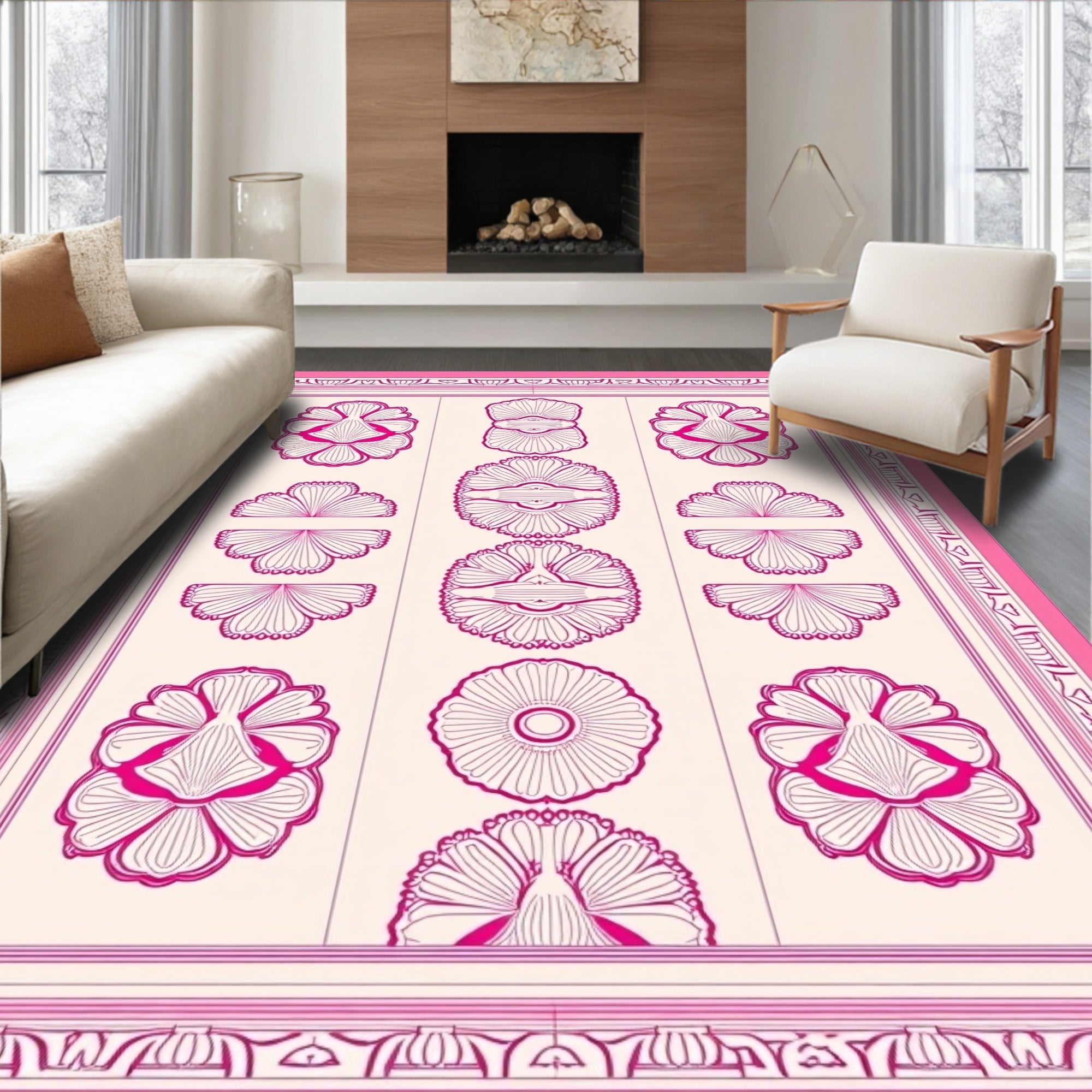 Crimson Floral Medallion Stripe Rug