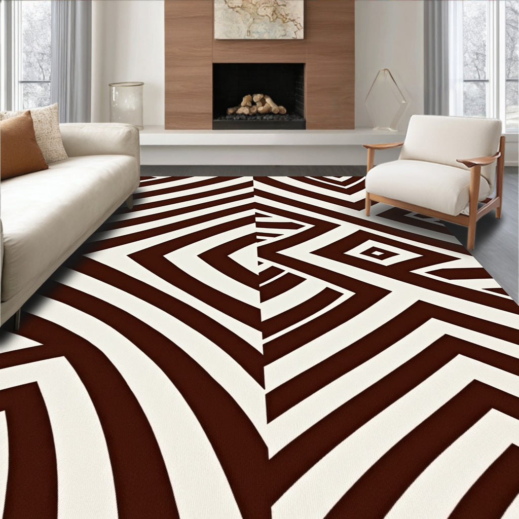 Bold Chocolate Geometric Chevron Diamond Rug