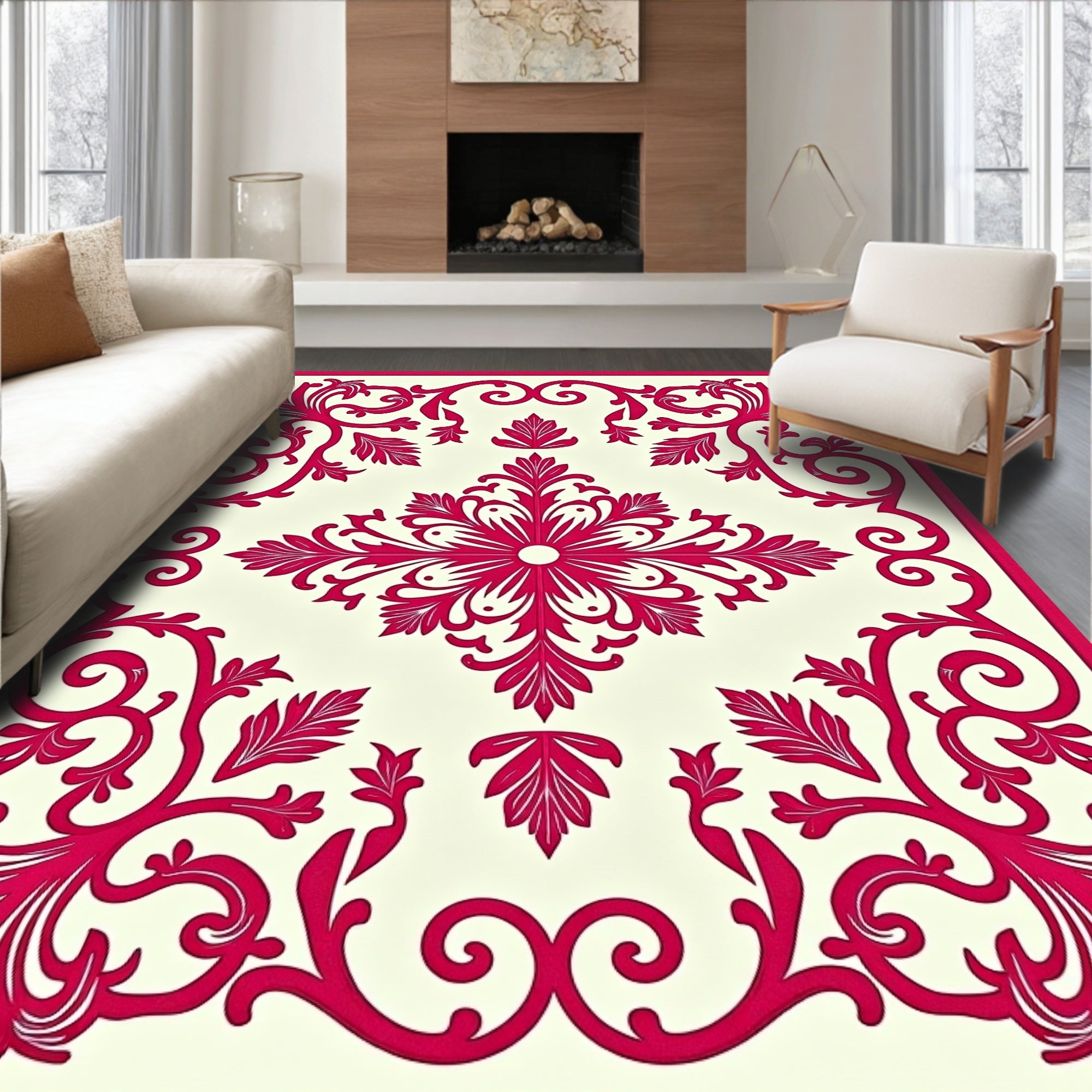 Vibrant Cherry Blossom Scroll Work Rug