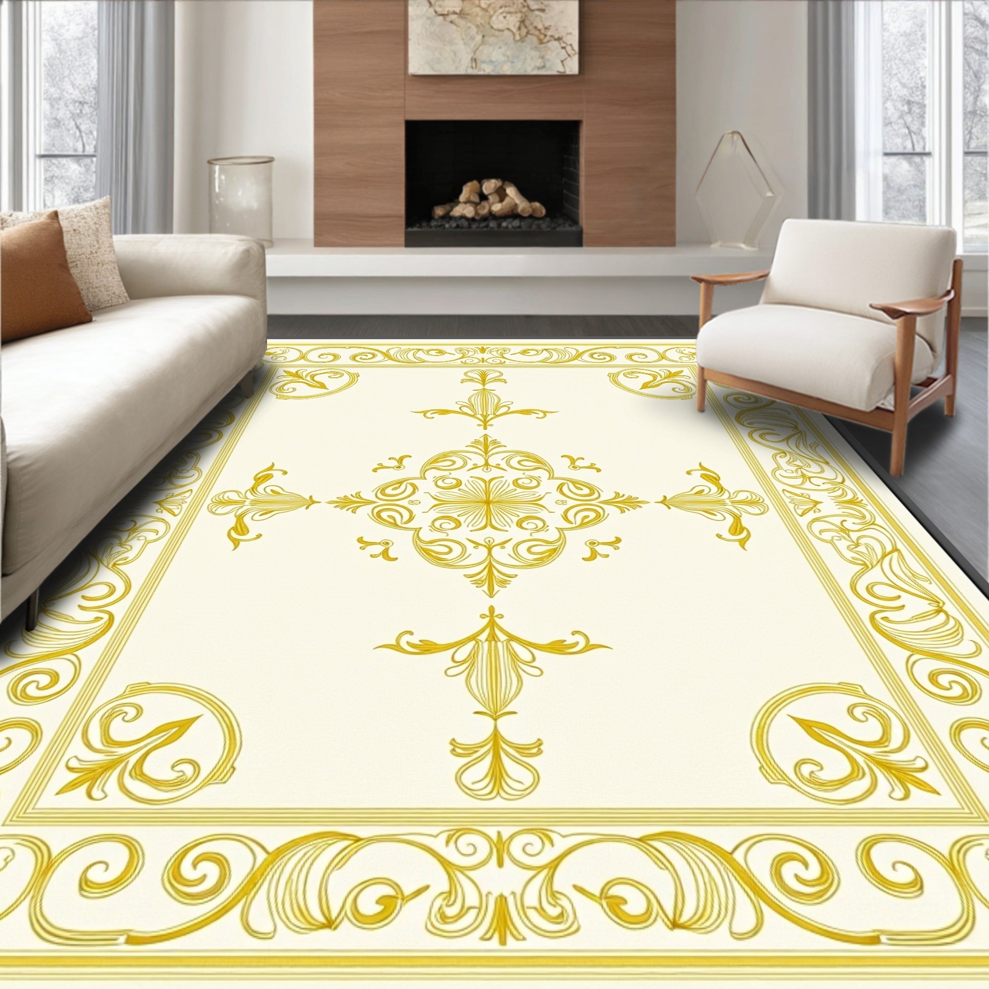 Golden Filigree Floral Medallion Rug