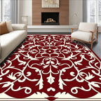 Crimson Ivory Floral Scrollwork Rug