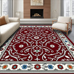 Ornate Crimson Vine Medallion Art Rug
