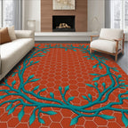 Orange Hexagon Teal Vine Rug