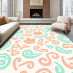 Playful Peach Cat Swirls Green Abstract Rug