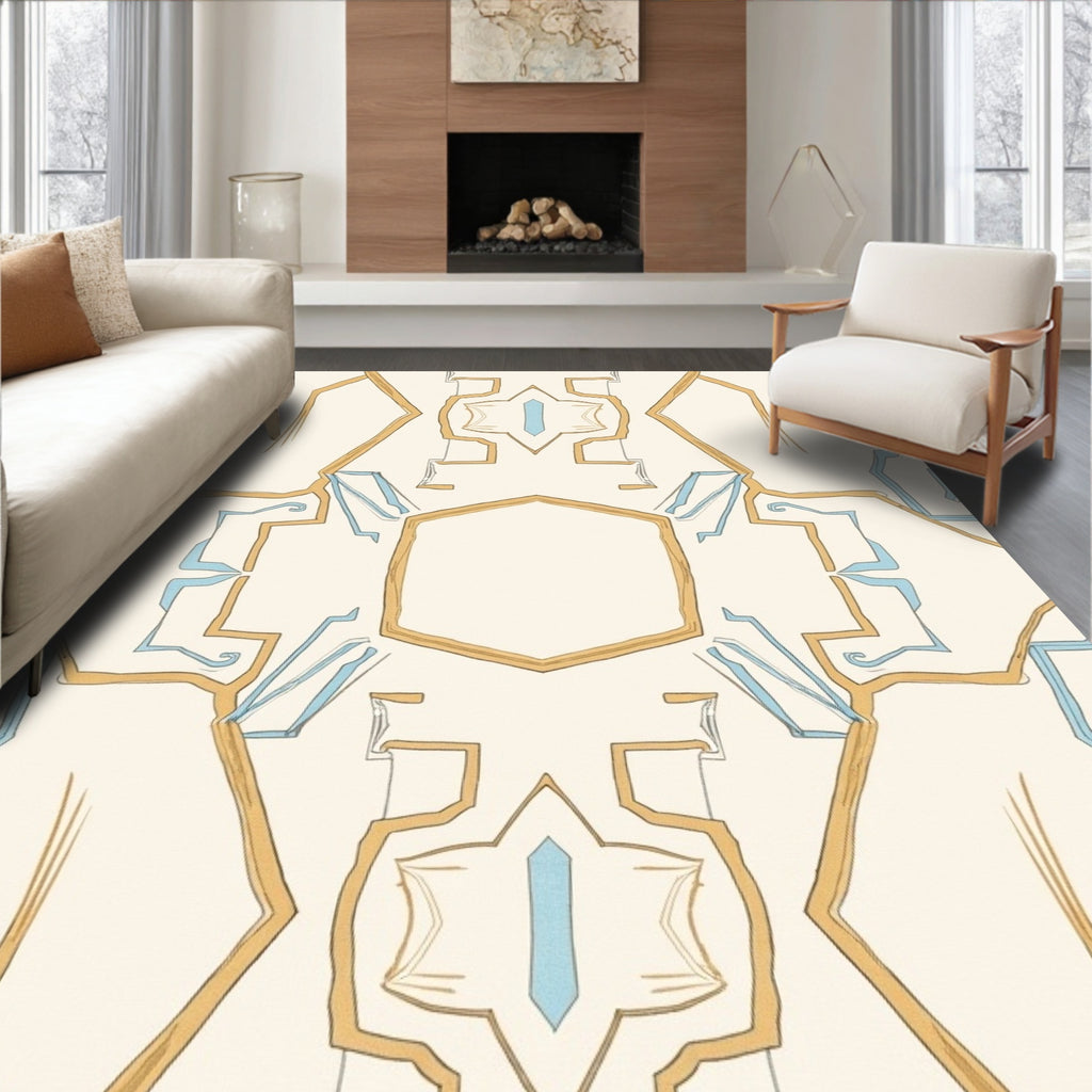 Organic Golden Blue Geometric Mosaic Rug