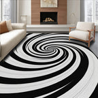 Black White Swirling Spiral Optical Illusion Rug