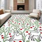 Whimsical White Deer Berry Vines Rug