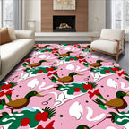 Whimsical Pink Duck Swan Christmas Rug