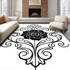 Black Rose Floral Scrollwork Medallion Rug