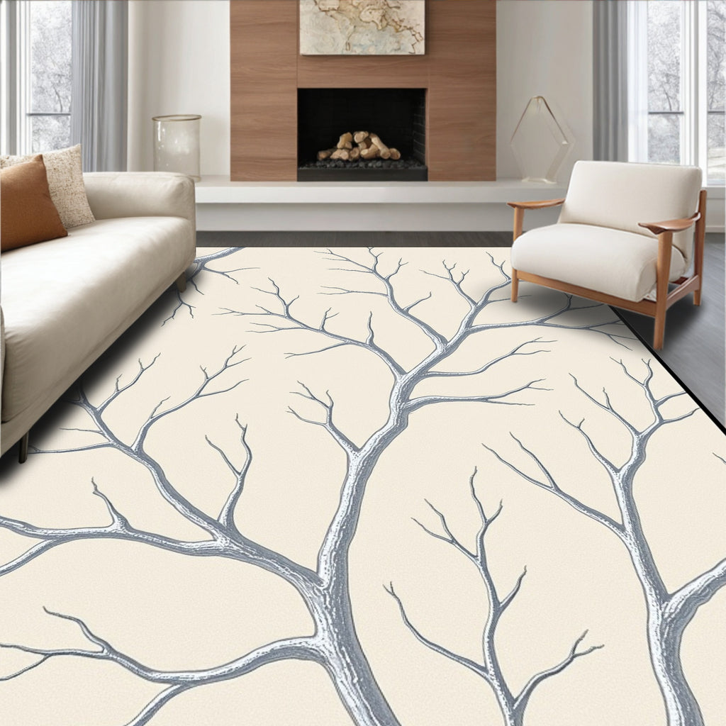 Winter Branch Beige Soft Blue Rug
