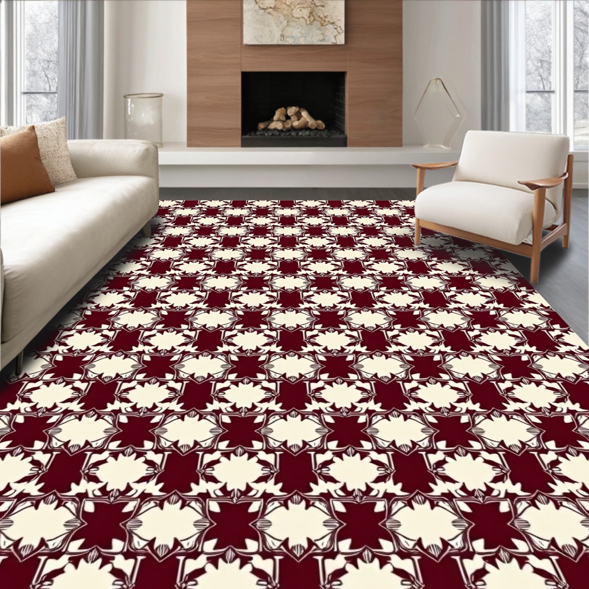 Crimson Cream Interlocking Star Rug