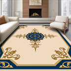 Navy Gold Crested Compass Floral Rug