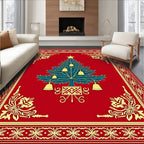 Red Emerald Christmas Tree Bell Border Rug