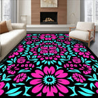 Hot Pink Cyan Bloom Geometry Rug