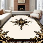 Ornate Gold Black Floral Medallion Rug