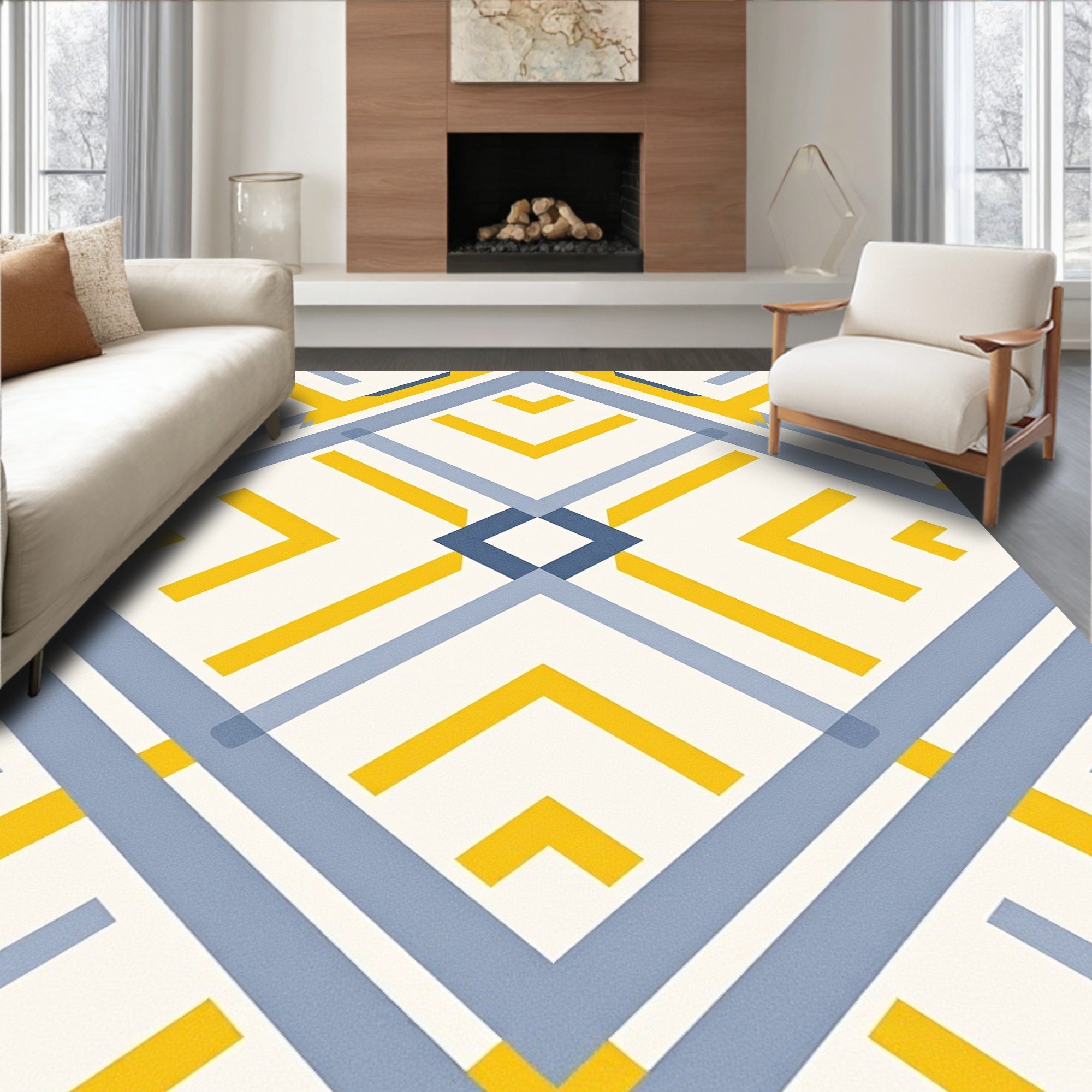 Mid Century Geometric Diamond Overlay Rug