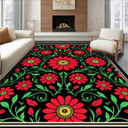 Vibrant Red Floral Vine Jacobean Rug