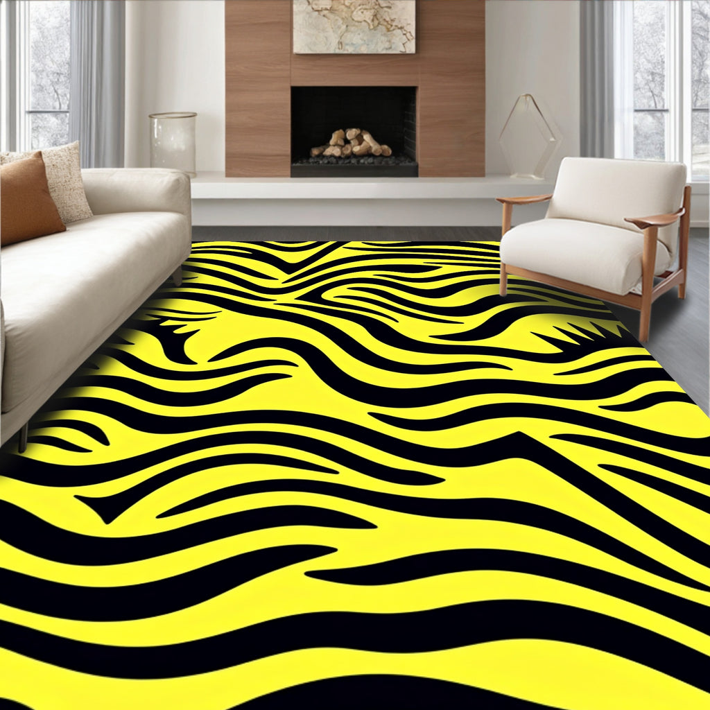 Bold Yellow Black Wavy Stripes Rug