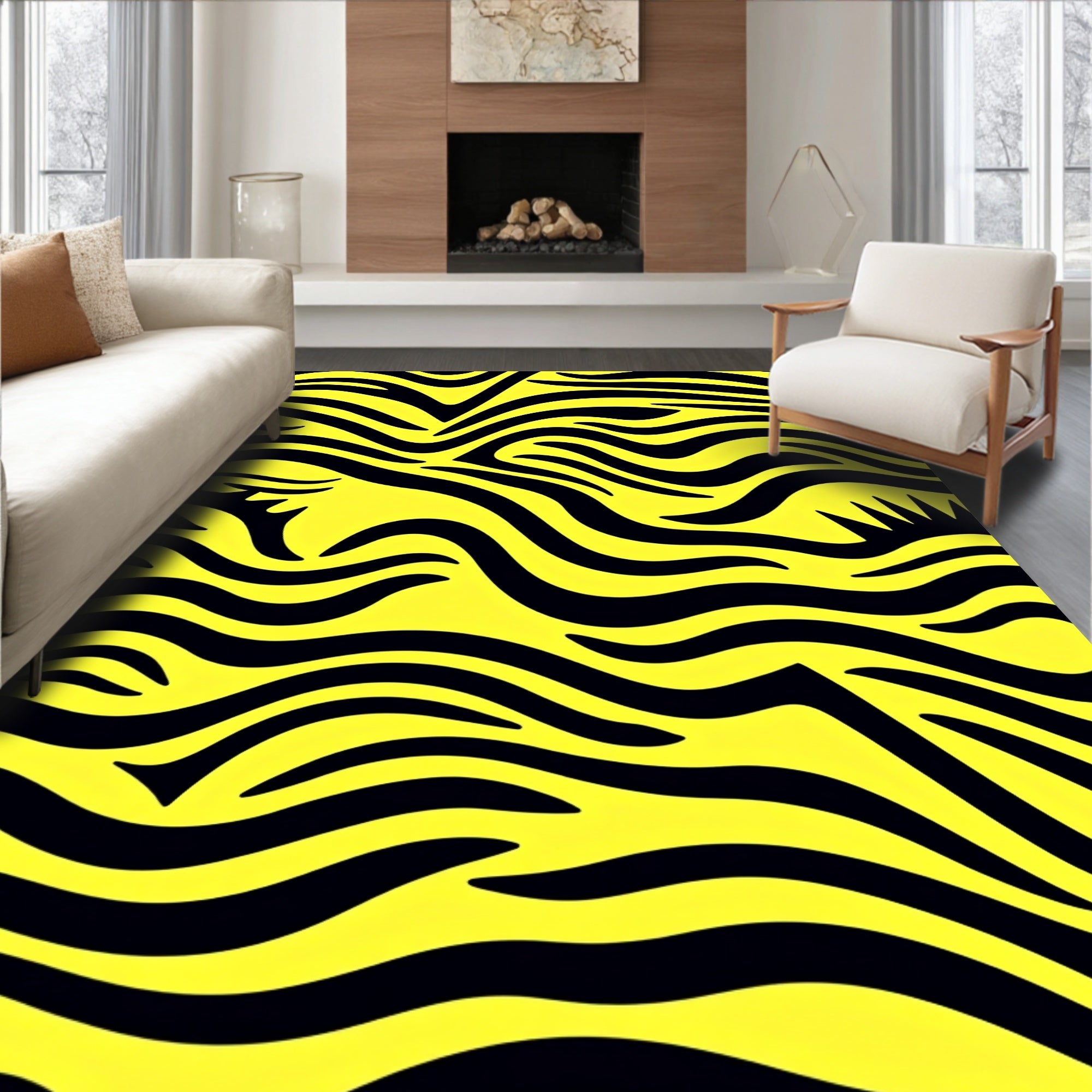 Bold Yellow Black Wavy Stripes Rug