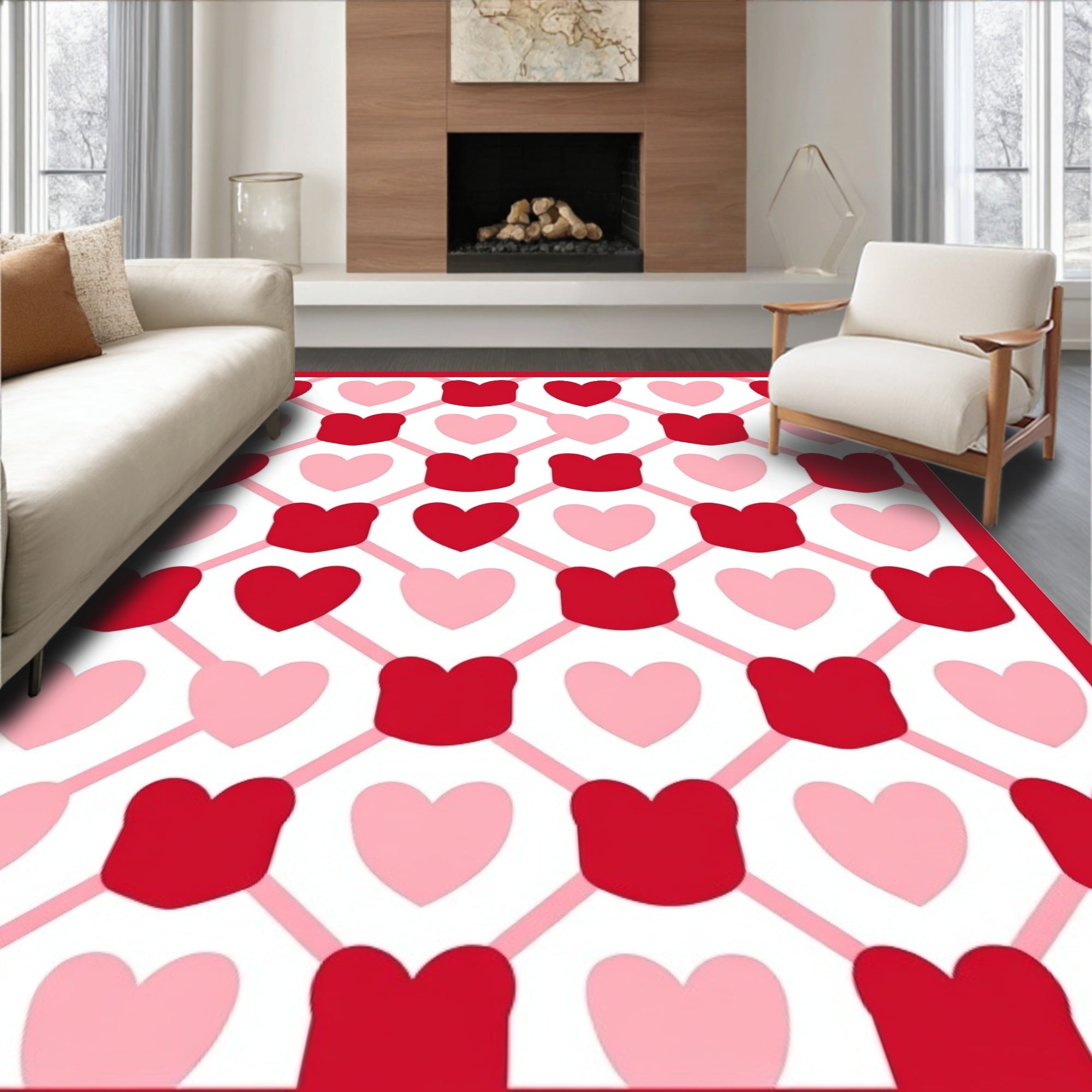 Red Pink Heart Lattice Overlay Rug