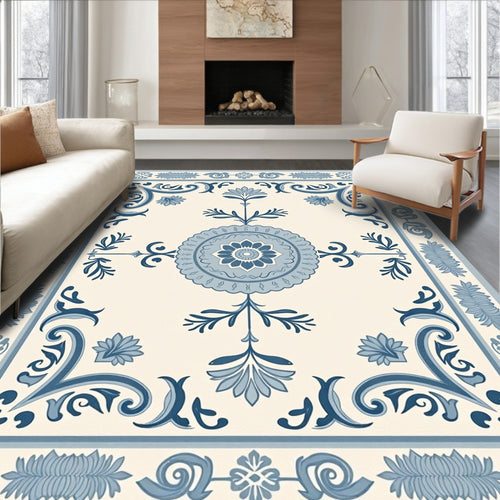 Azure Blue Medallion Floral Corner Rug
