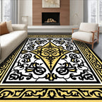 Gold Black Elaborate Floral Diamond Rug