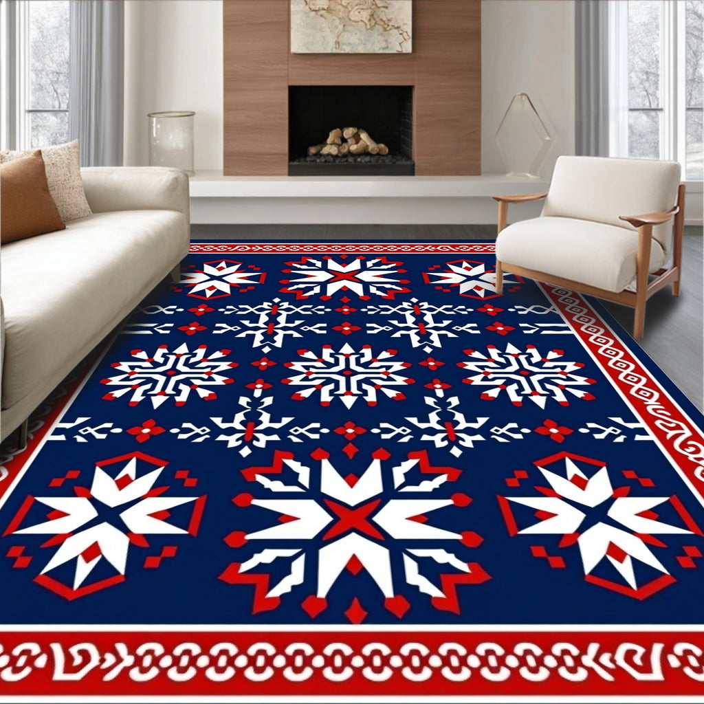 Navajo Inspired Red White Star Rug