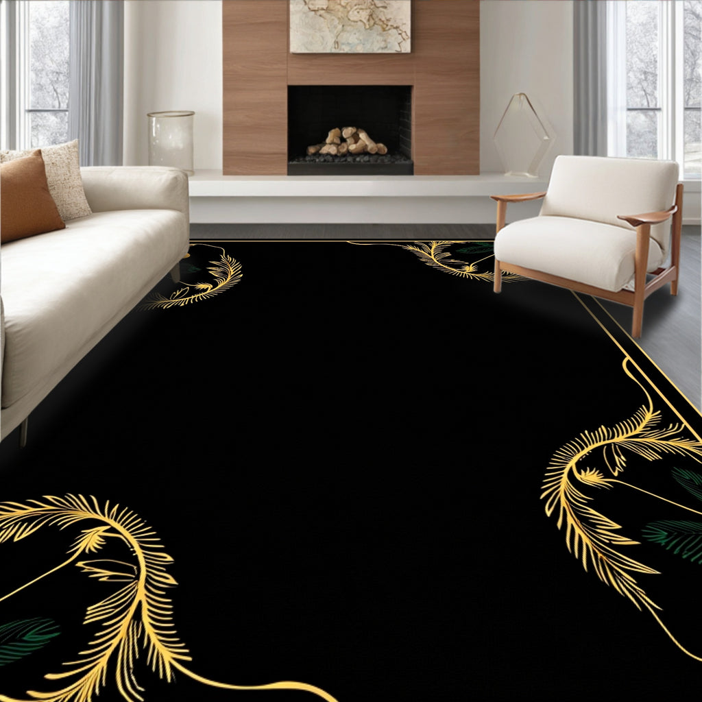 Elegant Gold Green Leaf Heart Border Rug