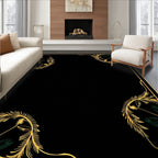 Elegant Gold Green Leaf Heart Border Rug