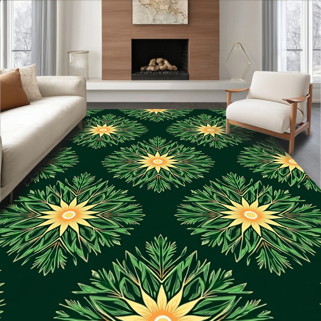 Emerald Green Yellow Floral Medallion Rug