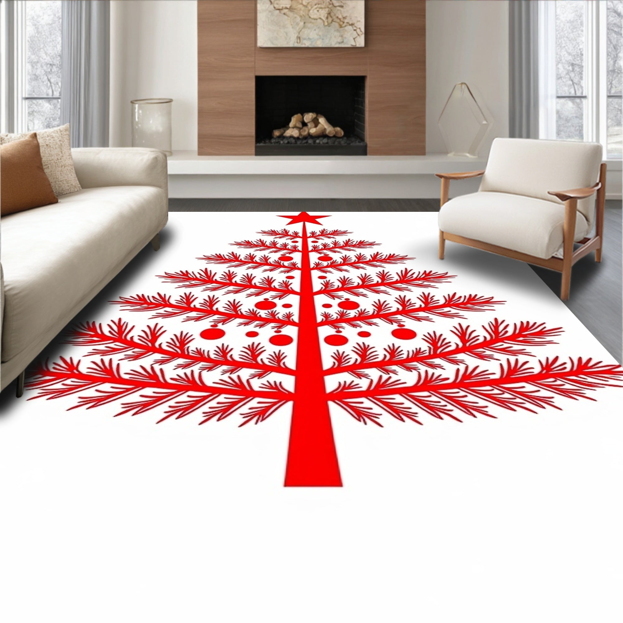 Bold Red Star Christmas Tree Rug