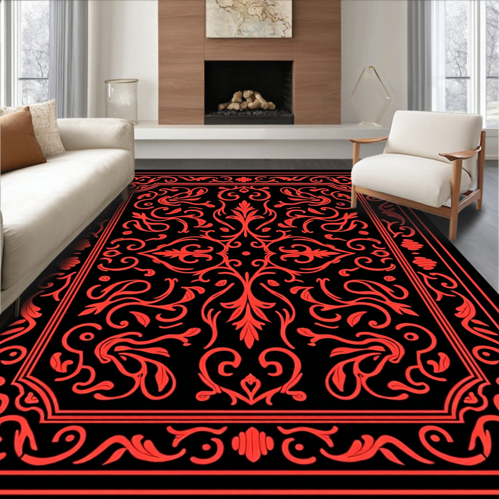 Red Acanthus Scroll Border Art Rug